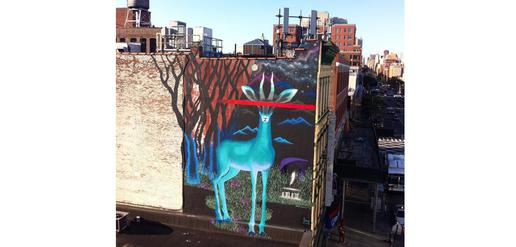 Argentinian artist Marina Zumi painted a blinded gazelle standing before the gate of Tehran University