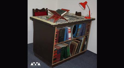 Sobhani's desk at his home in Paveh city