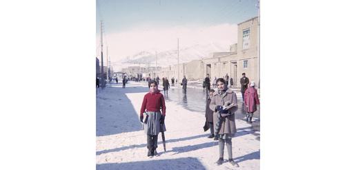 Hegland's students in a snowy street, Mahabad