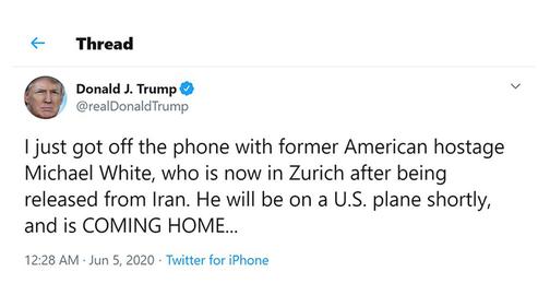 Trump had said that he had spoken to Michael White once White had arrived in Zurich, Switzerland.