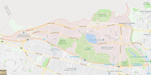 Tehran’s District 22 suffers from sewage problems, made worse by the Revolutionary Guards’ occupation of the camp (Source: Google Maps)