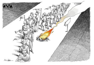 FIFA never officially reacted to the arrest and trial of Sahar Khodayari. Cartoon by Mana Neyestani