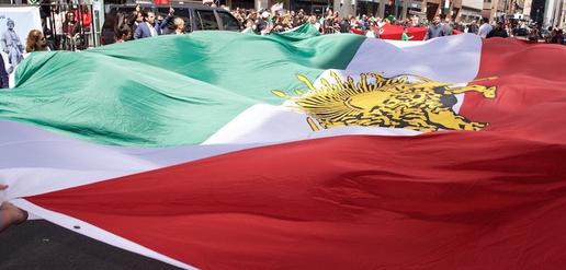 The parade featured Persia’s historical flag, a field of red, white and green with a centerpiece displaying a sun and golden lion