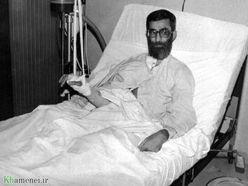 Khamenei suffered a life-long arm injury in a terrorist bombing. His supporters portrayed him as a "living martyr"