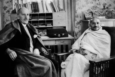 Khamenei admires the biography of Mahatma Gandhi by French writer Romain Rolland, left