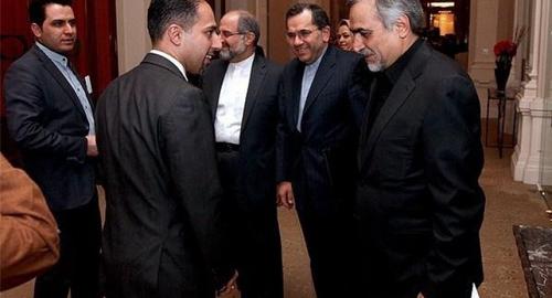 NIAC founder Trita Parsi (second from left) with President Rouhani’s brother Hossein Fereydoon (right) and nuclear negotiator Majid Takht-Ravanchi (second from right) during nuclear negotiations