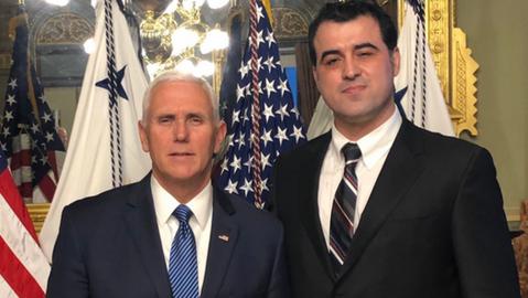Today, Ahmad Batebi lives in the United States and supports the Republican party. Here he is pictured with Vice President Mike Pence