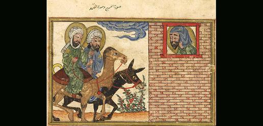 نگاه اشعیا به مسیح که سوار بر خری است و محمد که سوار بر شتری است، «گاه‌شمار ملل باستان»، تبریز، ایران، ۸-۱۳۰۷، کتاب‌خانه دانشگاه ادینبرو. EDINBURGH UNIVERSITY LIBRARY