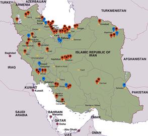 A map of Iran's alleged mass gravesites