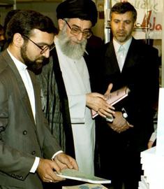 Mohajerani with Khamenei in 1999 at Iran’s International Book Fair