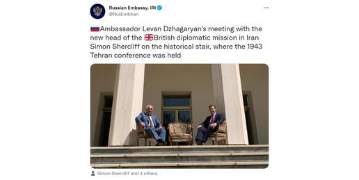The diplomat had posed for a photograph with his Russian counterpart Levan Dzhagaryan on the steps of the Russian embassy