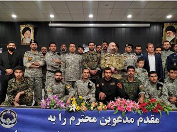 Ehsan Ashtari among military personnel at the 8th Fighter Planes Base in Isfahan