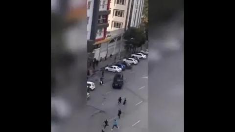 Fateq armored vehicle trying to run over protesters in Tabriz.