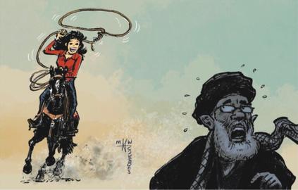 One of the entries in the Charlie Hebdo cartoon competition depicting Supreme Leader Ali Khamenei, by the artist MW from the Netherlands.