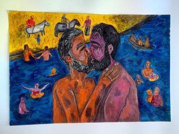 'Two Men's Kiss Amid the Horror of a Flood' by the artist Malakut, or Kingdom
